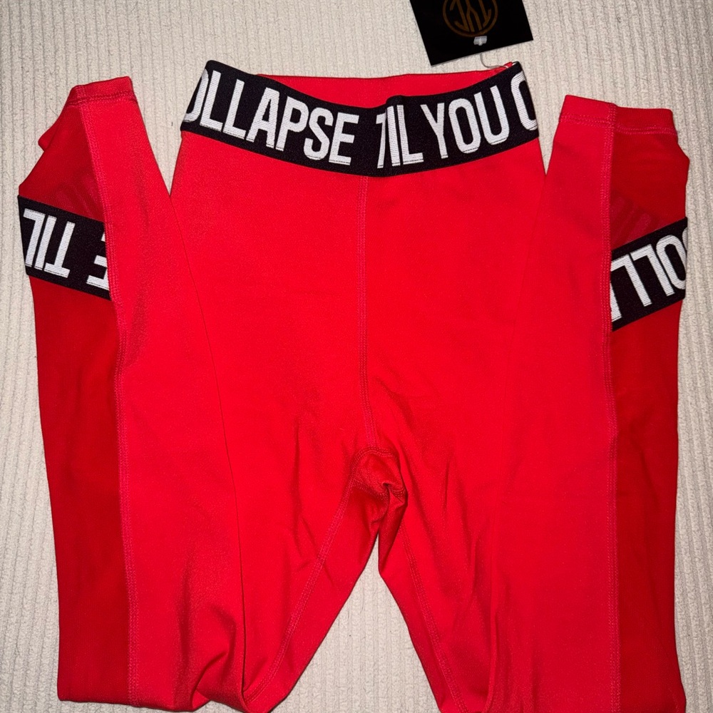Til You Collapse Red Leggings with Logo Detail